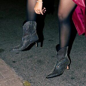 NEW DOLCE VITA Leather Anzel  Western Booties in black diamond for women 925 5t3
